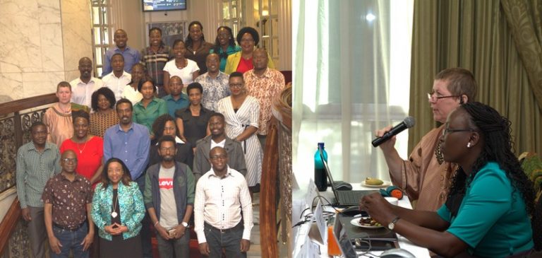 Collage of the group Photo and Anke making a point during the Communication training organized by IUCEA in Nairobi, Kenya 18-22.03.2019