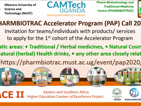 Poto of a poster with the PHARMBIOTRAC Accelerator Program (PAP) Call 2020 information