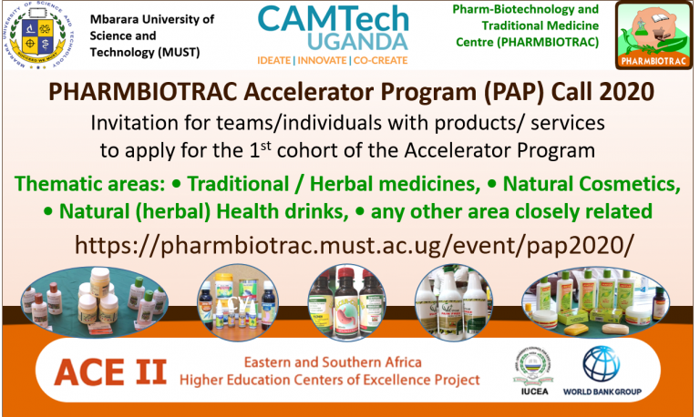 Poto of a poster with the PHARMBIOTRAC Accelerator Program (PAP) Call 2020 information